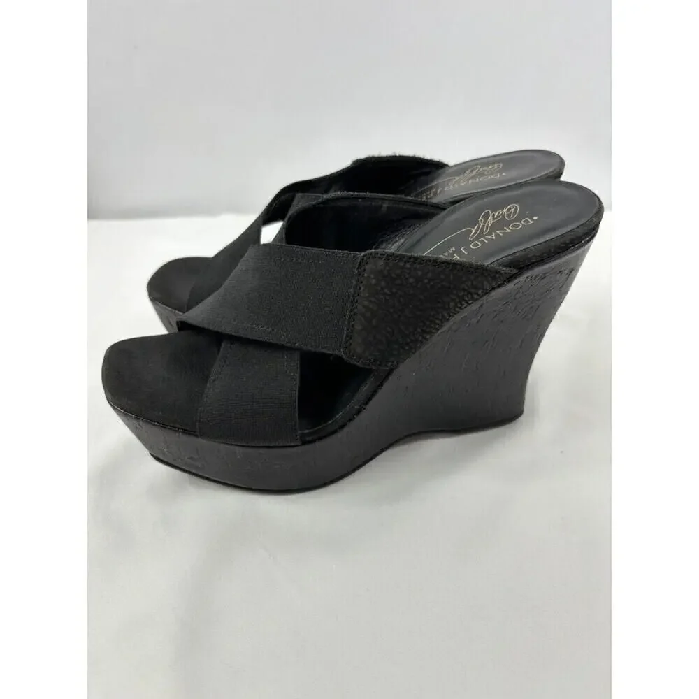 Donald J Pliner Criss Cross Platform Wedge Sandal Black 6 M